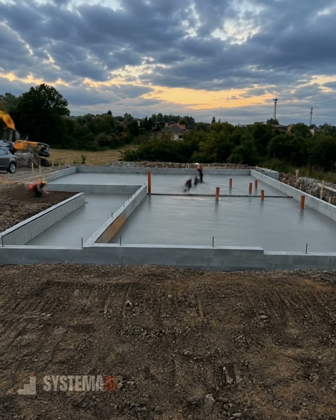 A poured slab at dusk