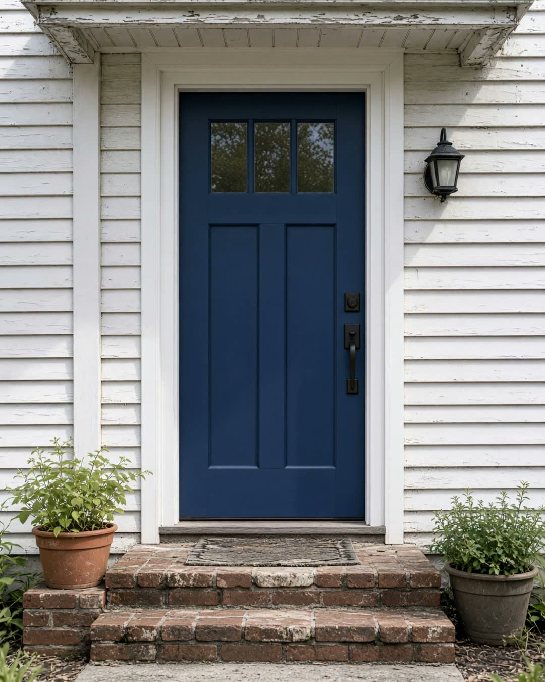 A new navy craftsman entry door