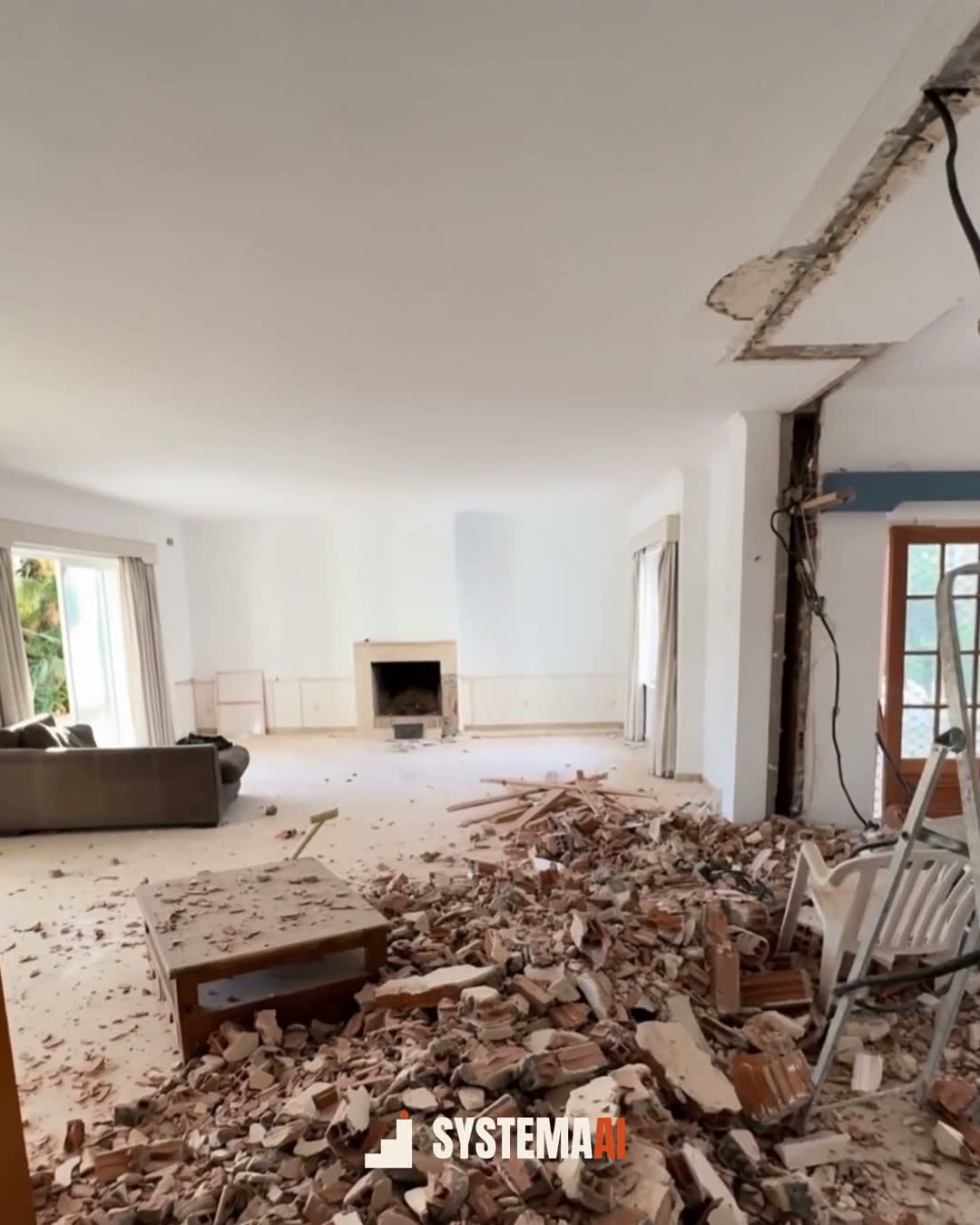 Living room mid-demolition